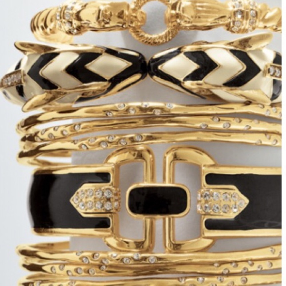 Stella & Dot | Duchess Gold + Black Enamel + Crystal Embellished Hinge B… - Picture 2 of 11